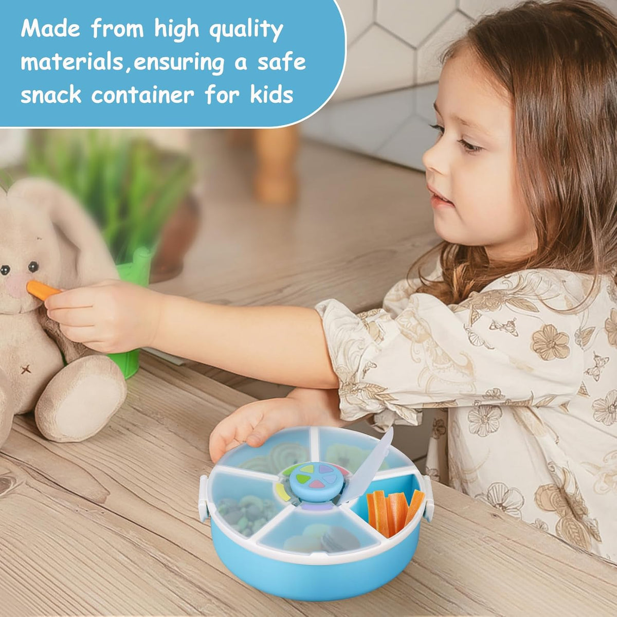 Snack Spinner Set for Kids – 2-Pack, Includes Rotating Snack Container & Classic Sectioned Snack Box, BPA-Free, Dishwasher Safe, Perfect for Travel, Blue