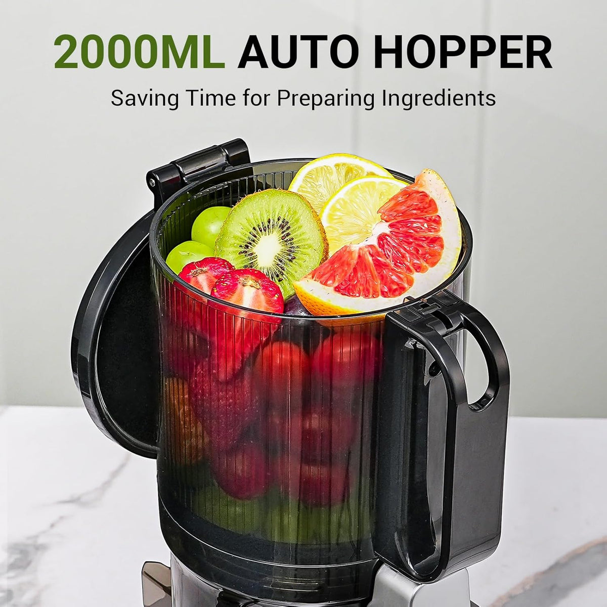 Juicer Machines, AMZCHEF 5.3-Inch Self-Feeding Masticating Juicer Fit Whole Fruits & Vegetables, Cold Press Electric Juicer Machines with High Juice Yield, Easy Cleaning, BPA Free, 250W-Silver