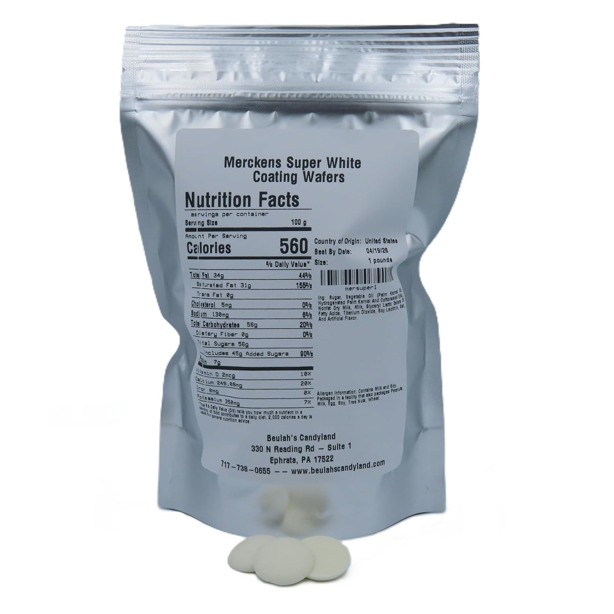 MERCKENS Coating Wafers, Melting Chocolate, Super White, 1 Pound Package