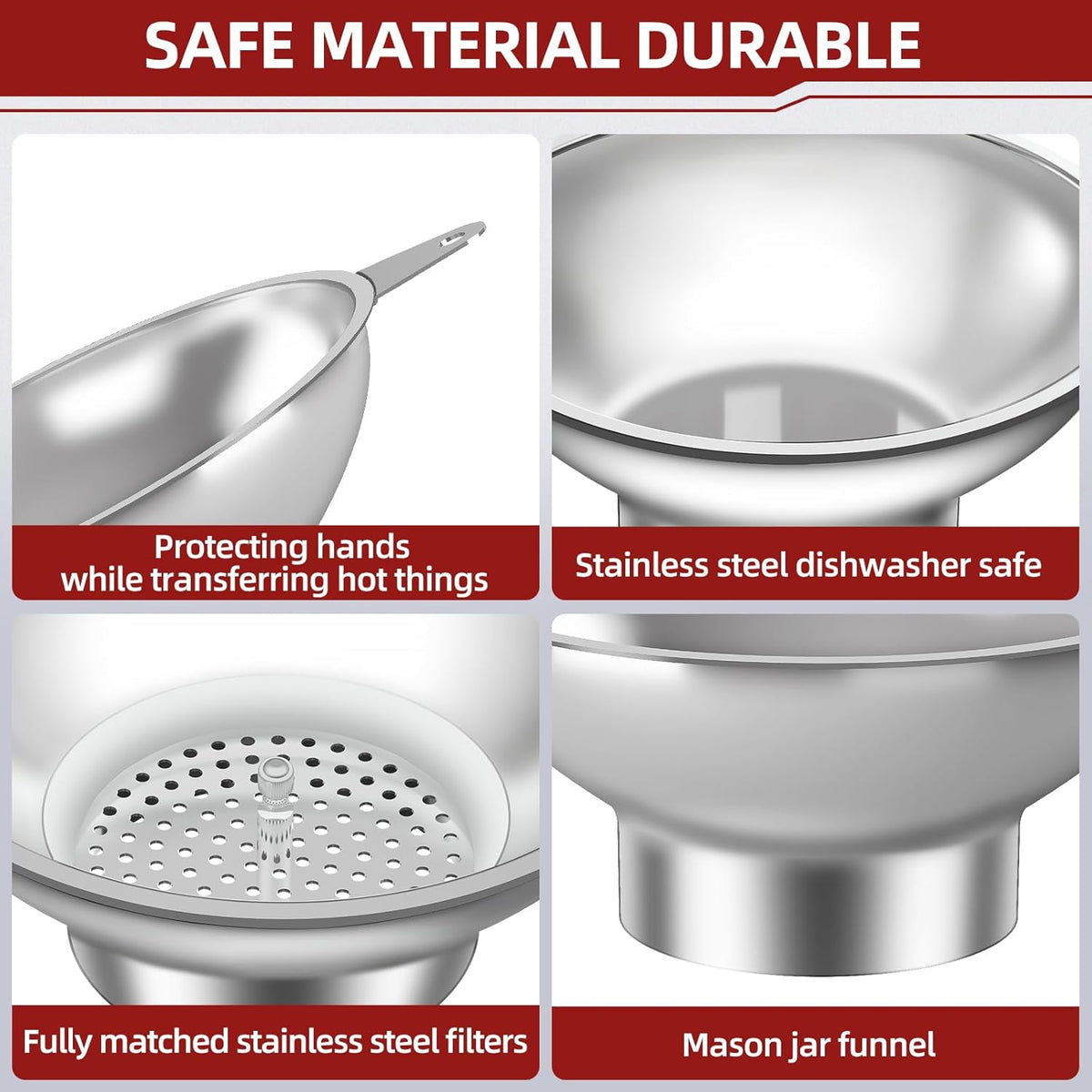 Canning Funnel with Strainer - Wide Mouth Stainless Steel Kitchen Funnel for Mason Jars, Transferring Liquids, Dry Ingredients, Canning & Preserves