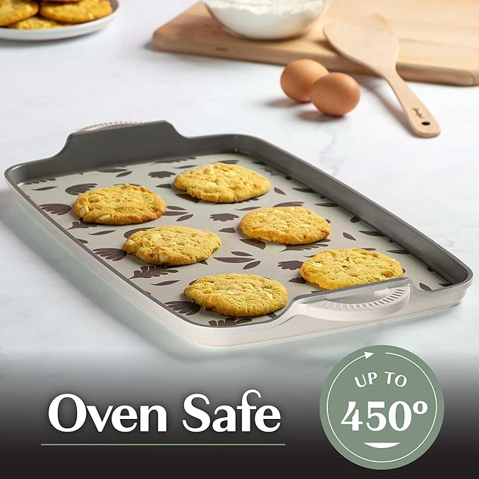 Goodful All-in-One Double Burner Griddle, Ceramic Nonstick, Durable Cast Aluminum, Oven Safe and Dishwasher Safe, Made without PFAS, PFOA, PFOS & PTFE, 18-Inch x 11-Inch, Linen