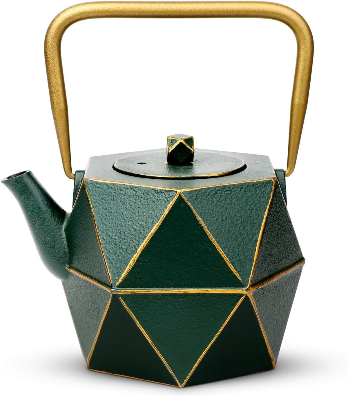 Toptier Mini Tea Kettle, Super Small Palm-sized Teapot, Stovetop Safe Japanese Cast Iron Tea Kettle, Diamond Design Tea Pot with Removable Infuser for Loose Tea, 11 Ounce (325 ml), Dark Green