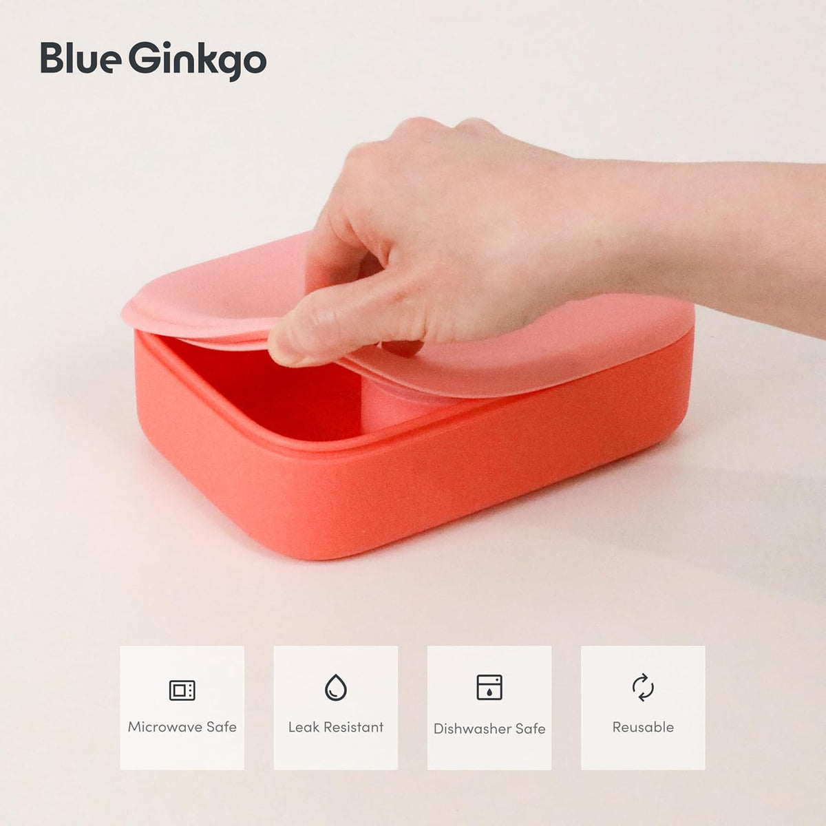 BLUE GINKGO Silicone Lunch Box Set – Durable Heavy-Duty Silicone Bento Box, Microwave, Freezer, Dishwasher Safe – Airtight, BPA Free (Made in Korea, Coral)
