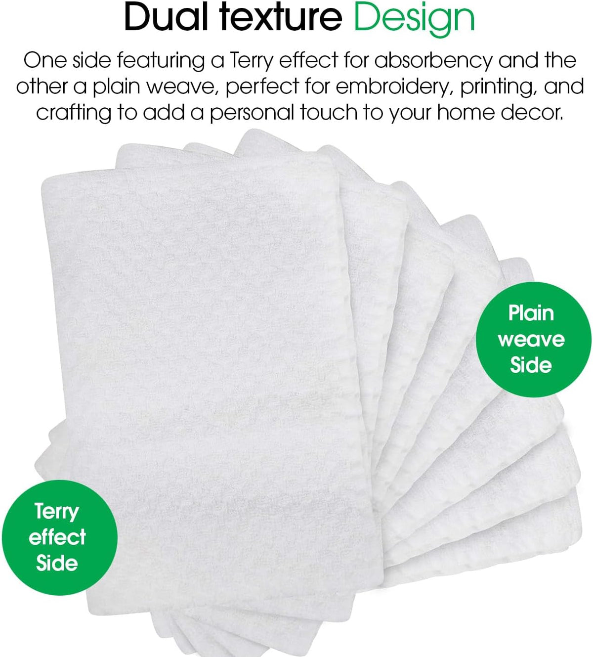 DG Collections White Kitchen Towels - 100% Cotton Terry Tea Towels for Cleaning, Drying, and Highly Absorbent Kitchen Dish Cloth for Bar Cleaning - 8 Pack - 15 x 25 Inches