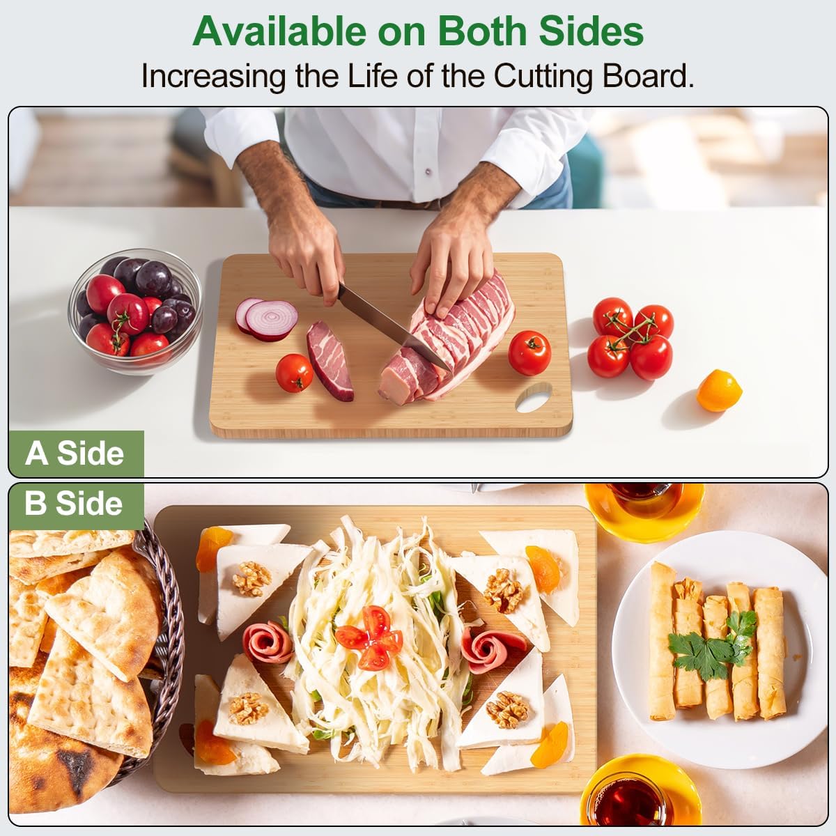 Wood Cutting Boards for Kitchen, 1 Pcs Chopping Board for Meat Vegetables Fruits- Small Bamboo Cutting Boards/Cheese Board/Serving Tray