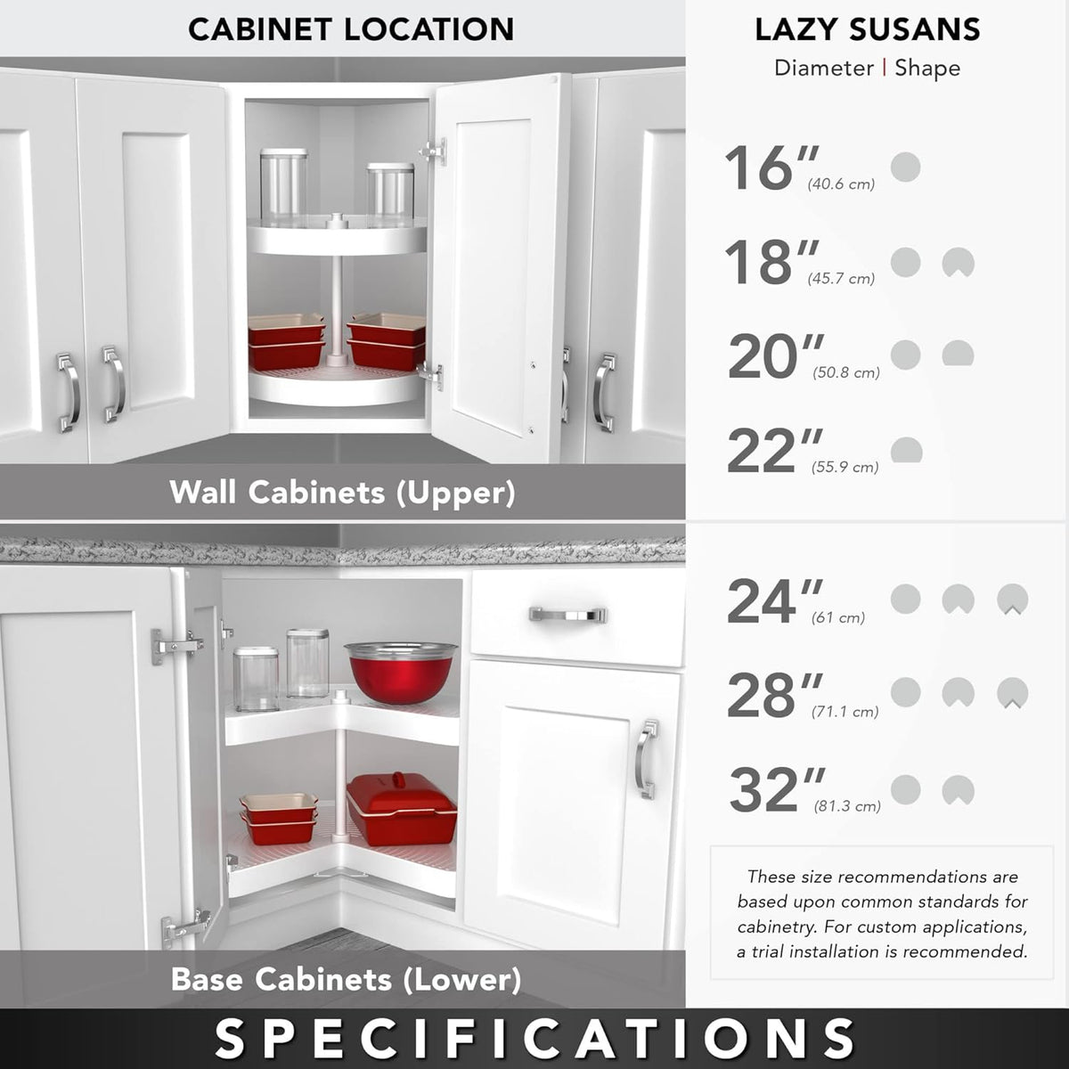 Rev-A-Shelf 2 Tier Pie-Cut Lazy Susan for Corner Base Cabinets, Plastic, 24" Double Shelf Swivel Kitchen Spice/Can Organizer, Almond, 6942-24-15-52