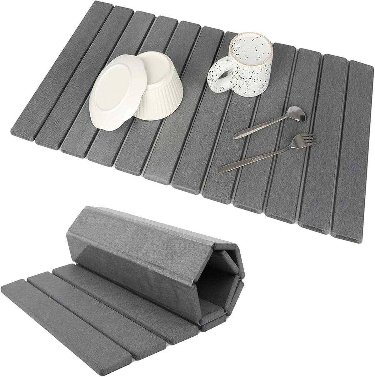 Stone Drying Mat for Kitchen Counter, Stone Dish Drying Mat Foldable, Super Absorbent Diatomaceous Earth Quick-drying Draining Mat for any Kitchen Countertop (Dark Gray B, 23.6”x15.4”)