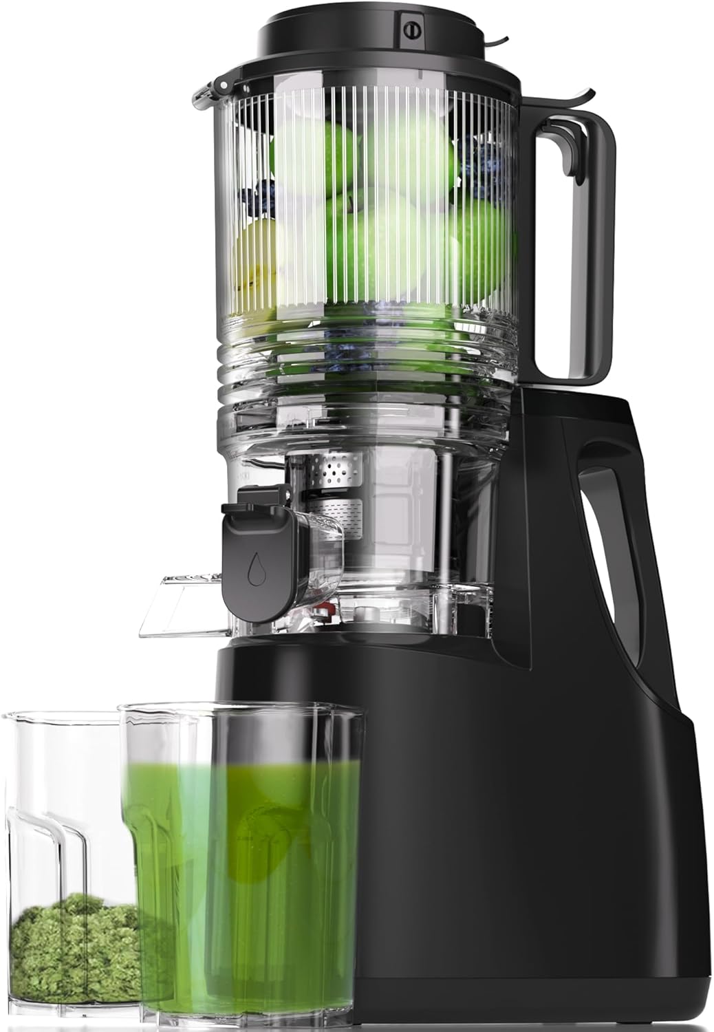 Cold Press Juicer, 6.5" Wide Feed Chute Juice Extractor Machine with Handle, High Juice Yield, 350W Professional Slow Masticating Juicer for Whole Vegetables & Fruits, Easy to Clean for Batch Juicing