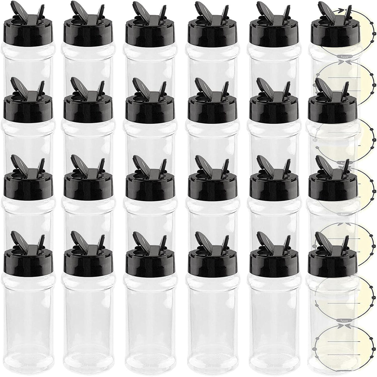 TUZAZO 3 oz Plastic Spice Jars with Shaker Lids and Labels, 24 Pcs Clear Empty Spice Bottles Seasoning Containers for Spice, Herbs and Seasoning Powders