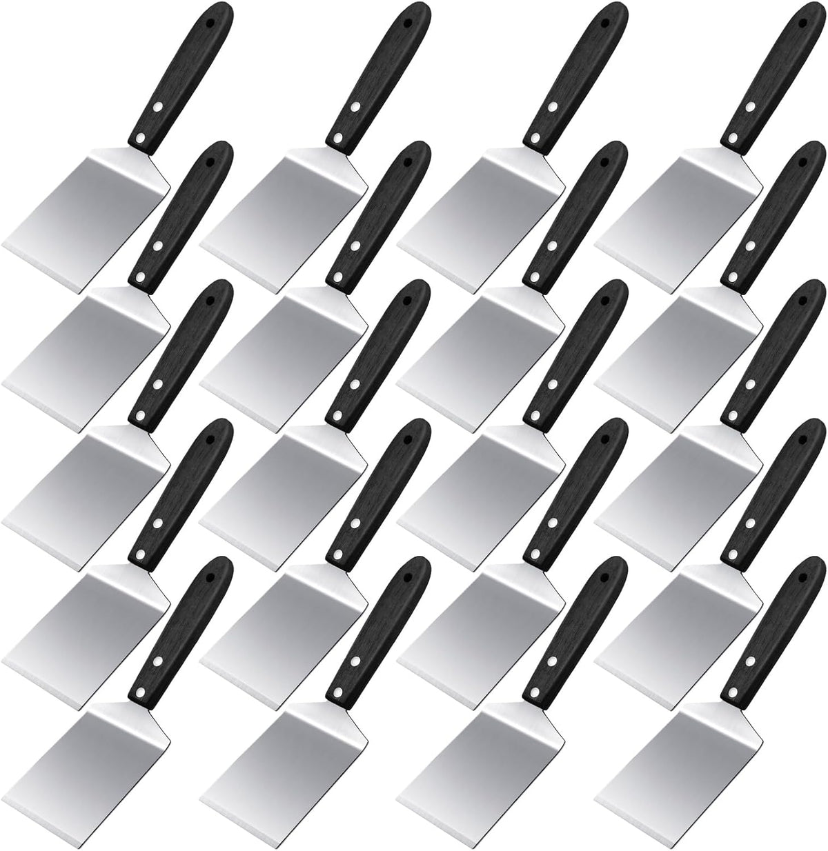 BBTO 20 Pcs Small Brownie Cookie Pizza Spatula Pie Server Stainless Steel Cake Serving Spatula Baking Triangular Spade Wood Handle Shovel for Desserts Pizza Pie Cake Biscuit (Black)
