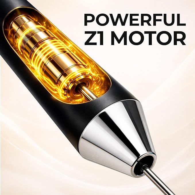 Zulay Kitchen Metal Rechargeable Milk Frother, 3 Whisk Attachments Handheld Frother Wand, 1800mAh USB-C Charging, Electric Drink Mixer for Protein, Matcha & Powders - One Charge Lasts up to 6 Months