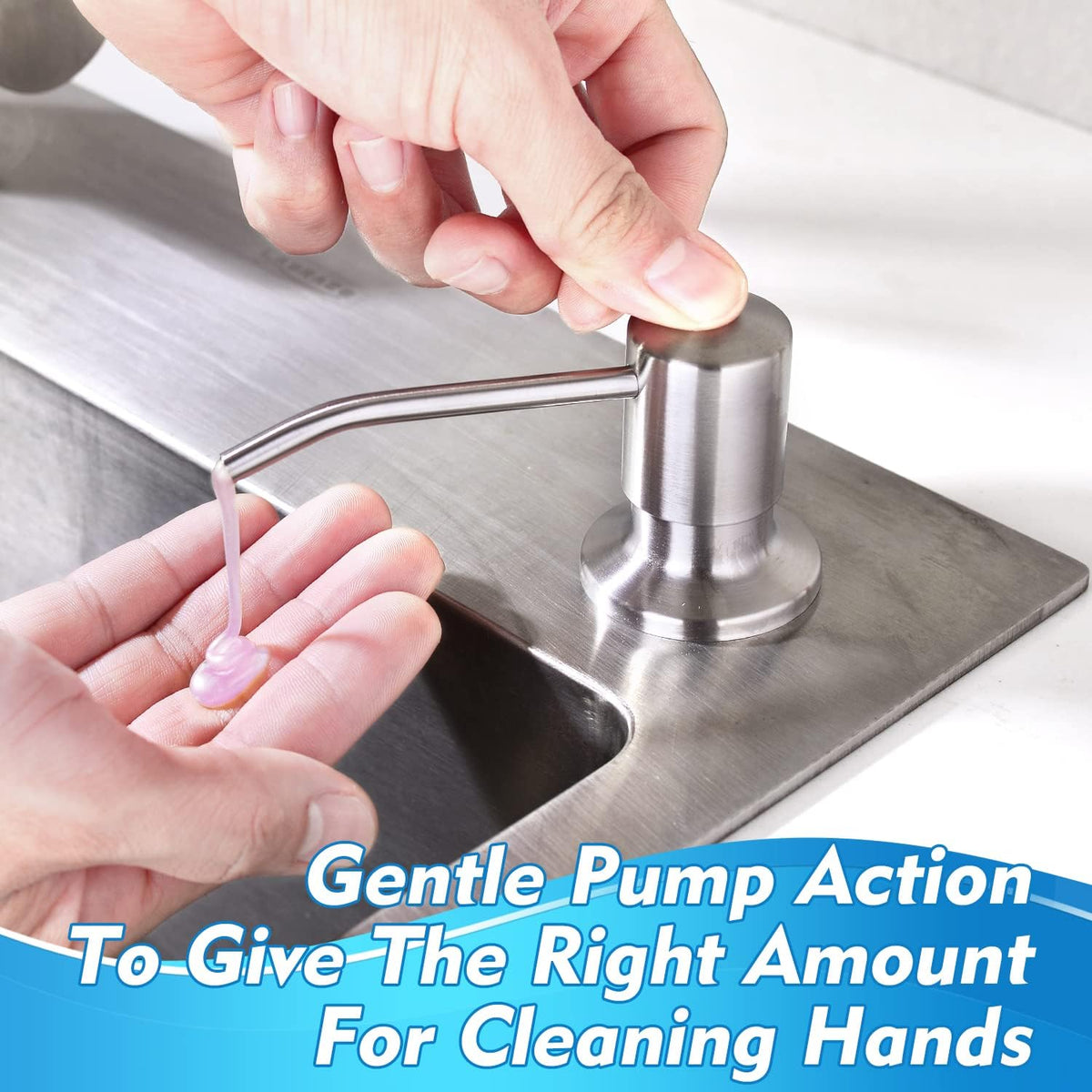CREA Dish Soap Dispenser for Kitchen Sink, Built-in Countertop Set with 39" Tube & 17oz Bottle, Stainless Steel Pump