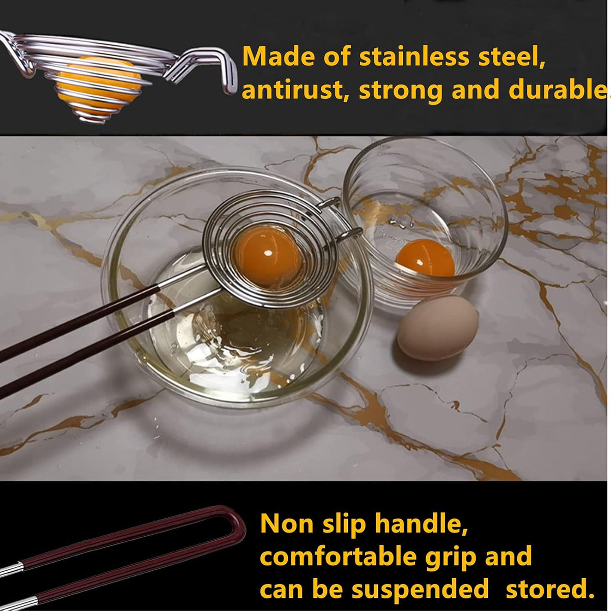 Egg Separator Egg Yolk White Separator Separation Tool Duck Eggs Separators Stainless Steel Egg Yolk Filter Long Handled Separator Divider Egg White Seperater For Cooking Baking And Stirring （Red)