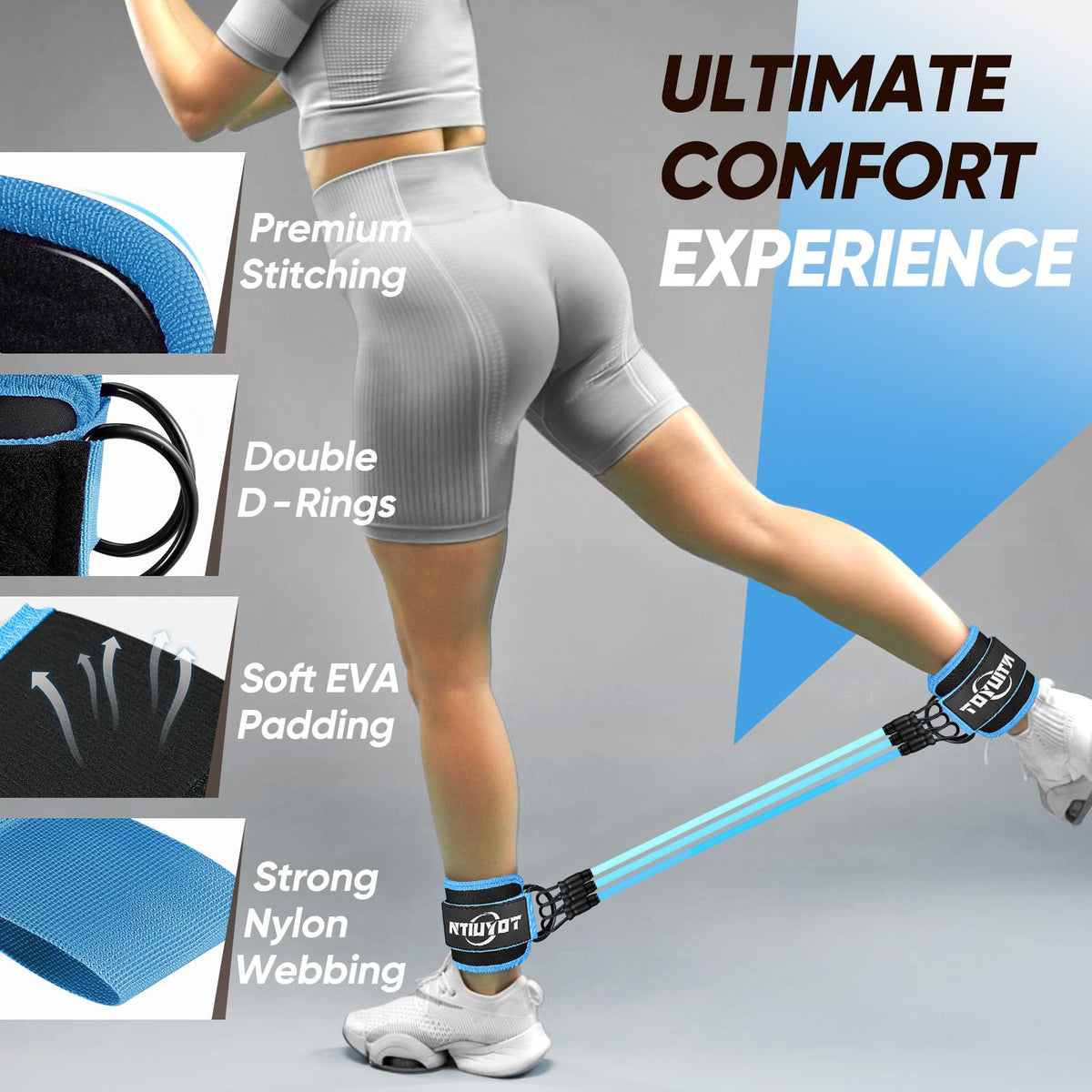 NTIUYOT Ankle Resistance Bands with Cuffs, Workout Equipment for Women, at Home Workout Equipment, Resistance Bands for Leg Glute Training, Women’s Home Gym Essentials & Butt Exercise Equipment