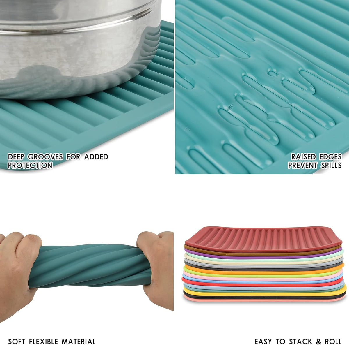 Smithcraft Silicone Trivets Mats for Hot Dishes and Hot Pots, Hot Pads for Countertops, Tables, Pot Holders, Spoon Rest Small Drying Mats Set of 2 Many Colors for Your Choose (Light Grey)