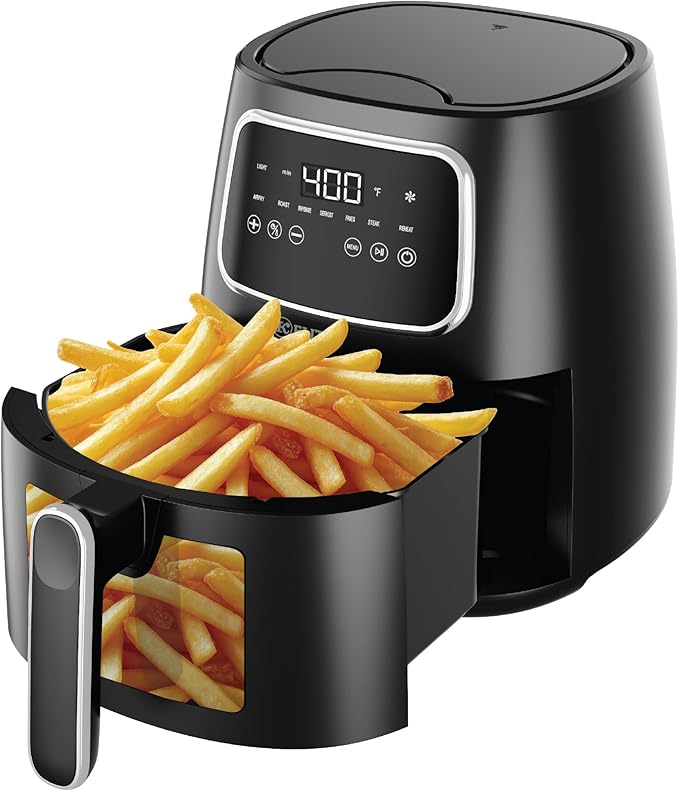 Kitchen Elite 5.5 Qt. Digital Air Fryer, Countertop Cooker with LED Screen, Presets for Air Fry, Roast, Dehydrate, Defrost and Reheat, Black
