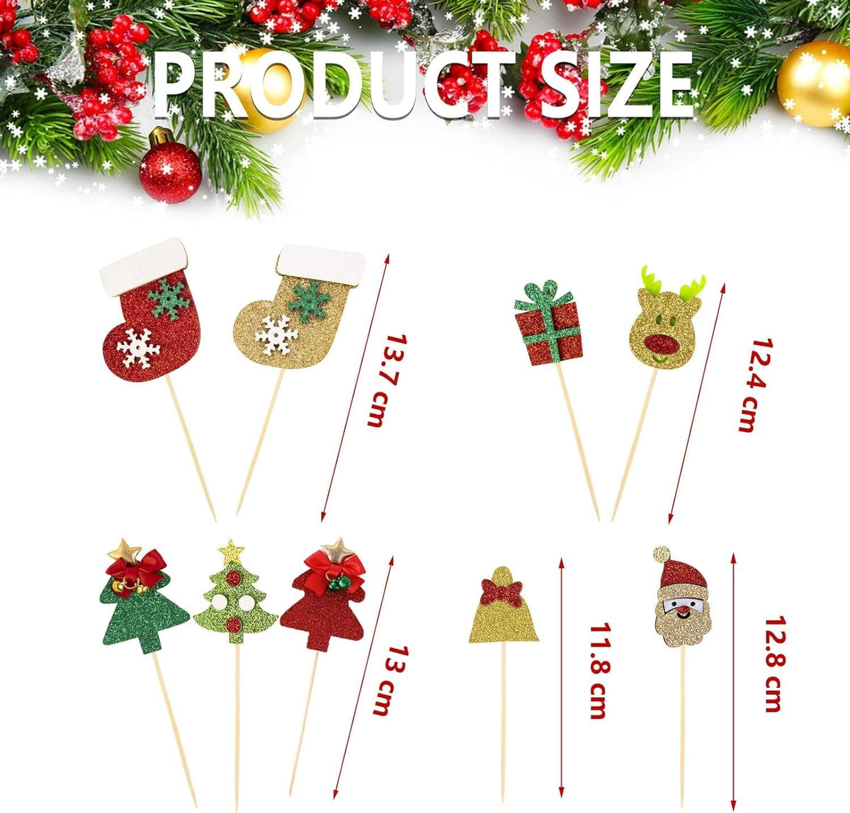 18Pcs Christmas Cake Toppers - Cupcake Decoration Set with Santa Claus, Christmas Tree, Snowman, Sock Theme Party Supplies