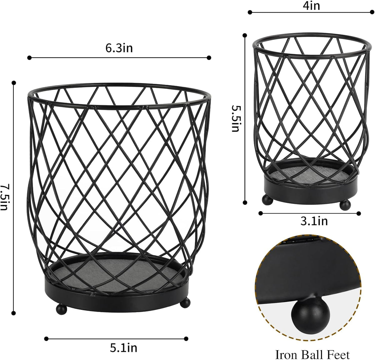 MACEVIA Utensil Holder for Kitchen Counter, Black Metal Organizer with Diatomaceous Earth Base, 7.5" + 5.4", Countertop Storage for Spoons,Spatulas and Cooking Utensils,Set of 2
