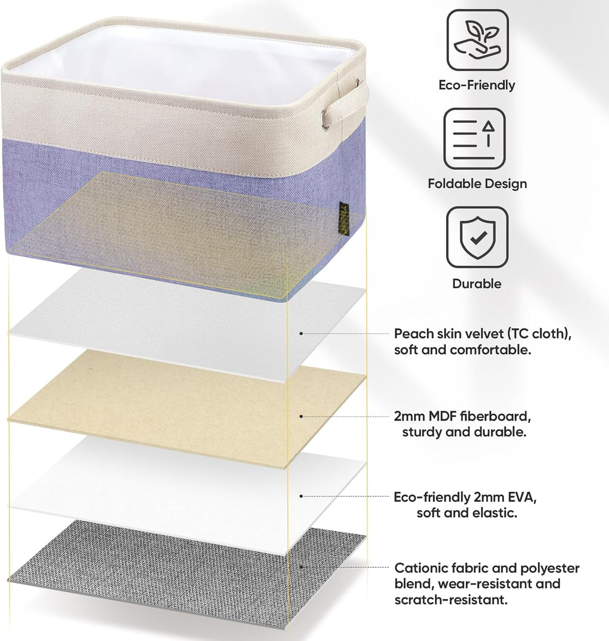 BALEINE 4 Pack Fabric Storage Bins for Shelves, Linen Storage Baskets for Organizing, Decorative Closet Bins for Clothes, Home (Lavender, 12"x8"x8")