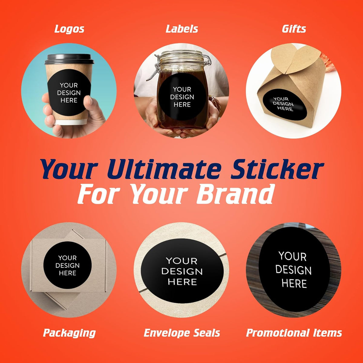 5-1000 Custom Vinyl Stickers - Upload Your own Image, Text, Design, Logo - Personalized Logo Labels for Handmade, Packaging, Bottle, Jars, Candle, Brand Stickers (Black, 6x6)