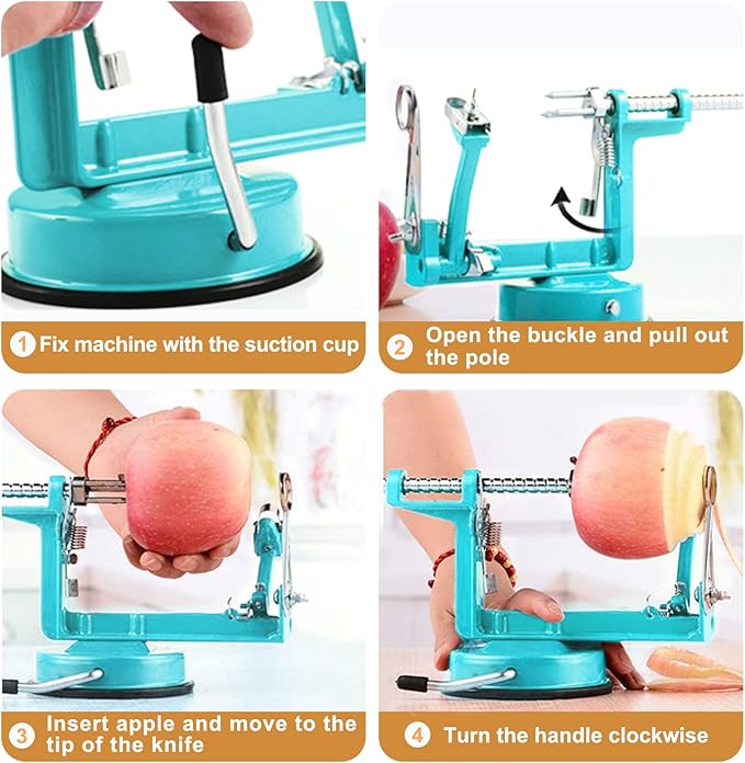 Apple Peeler Slicer Corer with Stainless Steel Blades and Powerful Suction Base for Apples Pears Potatoes(Blue)