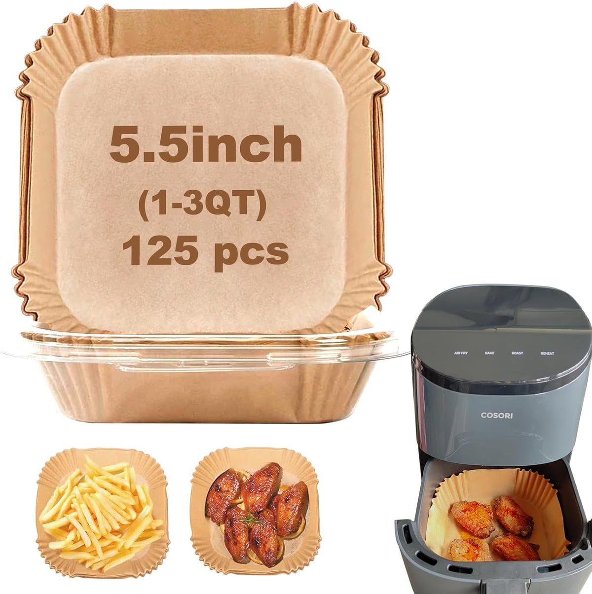 Small Air Fryer Liners for Cosori 2.1qt Air Fryer, Mini Air Fryer Liners Disposable 2 2.1 2.6 3QT, 5.5 Inch Air Fryer Liners