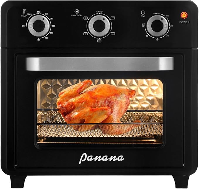 Panana Compact Airfryer Toaster Oven, 1400W 21QT with 6-in-1 Multifunctions and Wide Temperature Range, Air Fryer Oven with 60-Minute Timer/Auto-Off, Stainless Steel Countertop Oven (Black)