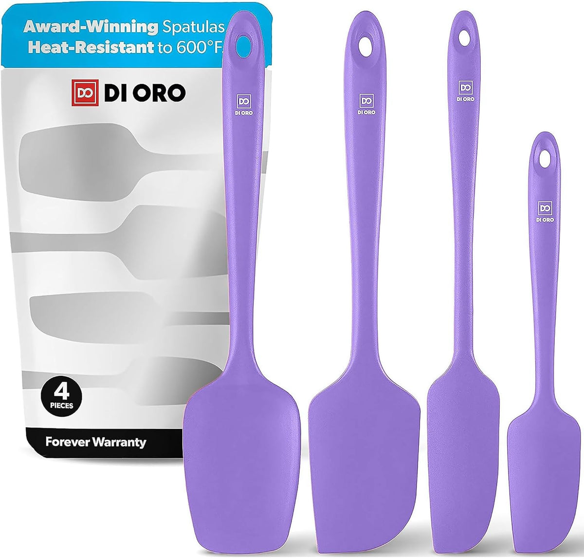 DI ORO Silicone Spatula Set - Rubber Kitchen Spatulas for Baking, Cooking, & Mixing - 600°F Heat-Resistant & BPA Free Silicone Scraper Spatulas for Nonstick Cookware - Dishwasher Safe (4pc, Lavender)