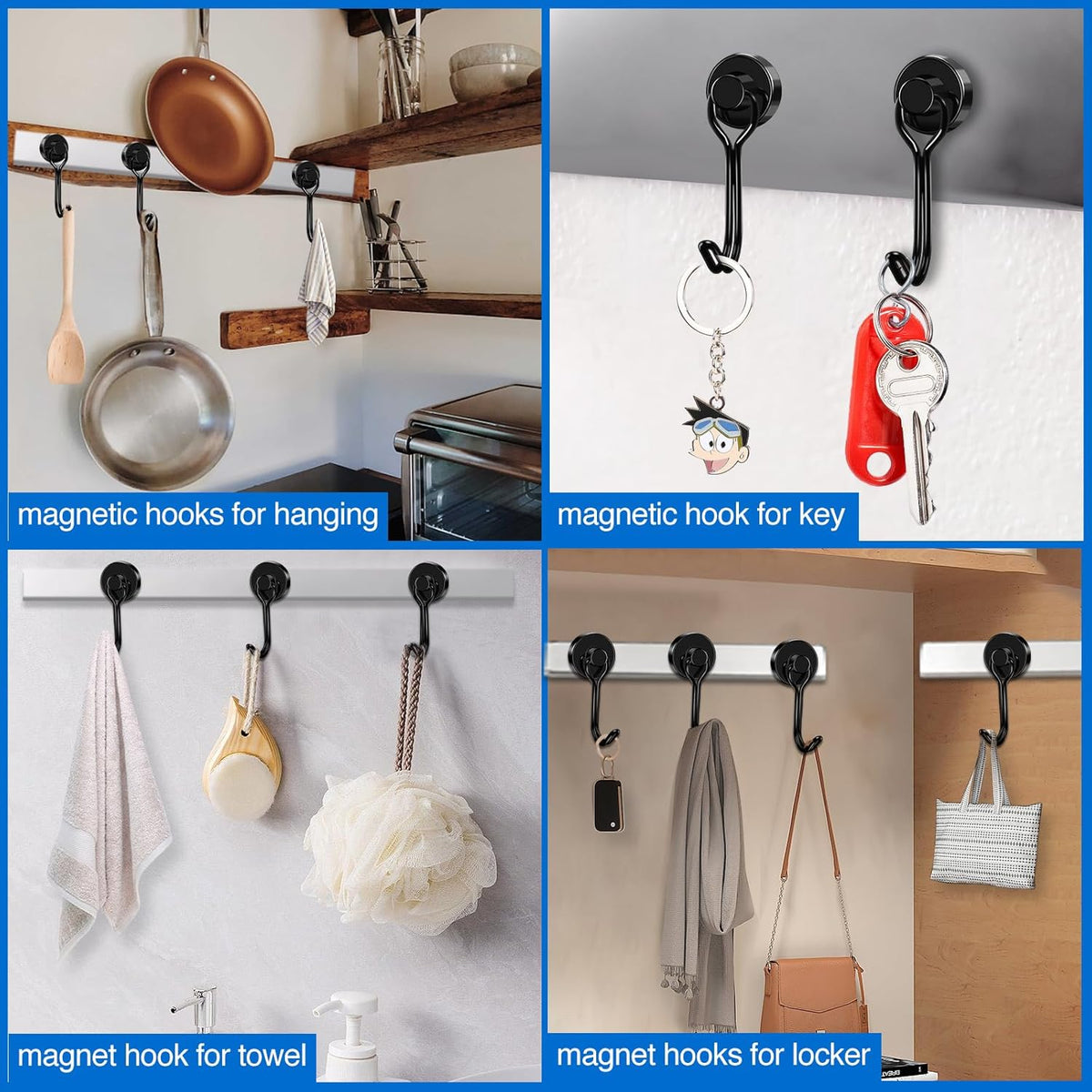 LOVIMAG Hooks, 40lbs+ Magnetic Magnet Hook 2025 Cruise Cabin Ship Essentials Heavy Duty Strong Refrigerator Fridge Hanging for Classroom Beach Vacation Kitchen Grills Home Mug Hanger (6 Pack), Black