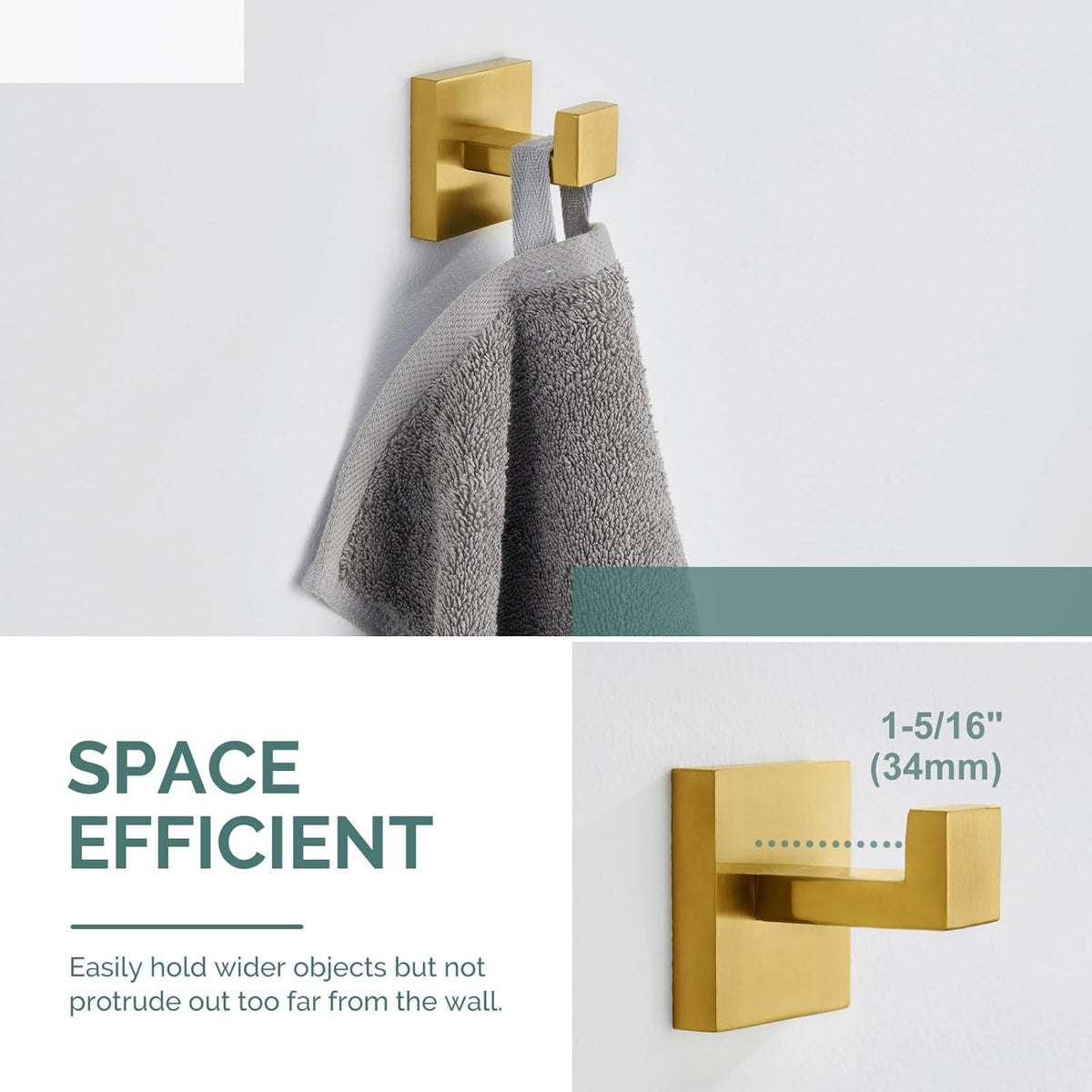 Angle Simple Towel Hook, SUS 304 Stainless Steel Hand Towel Holder for Bathroom, Wall Coat Hook, Brushed Gold
