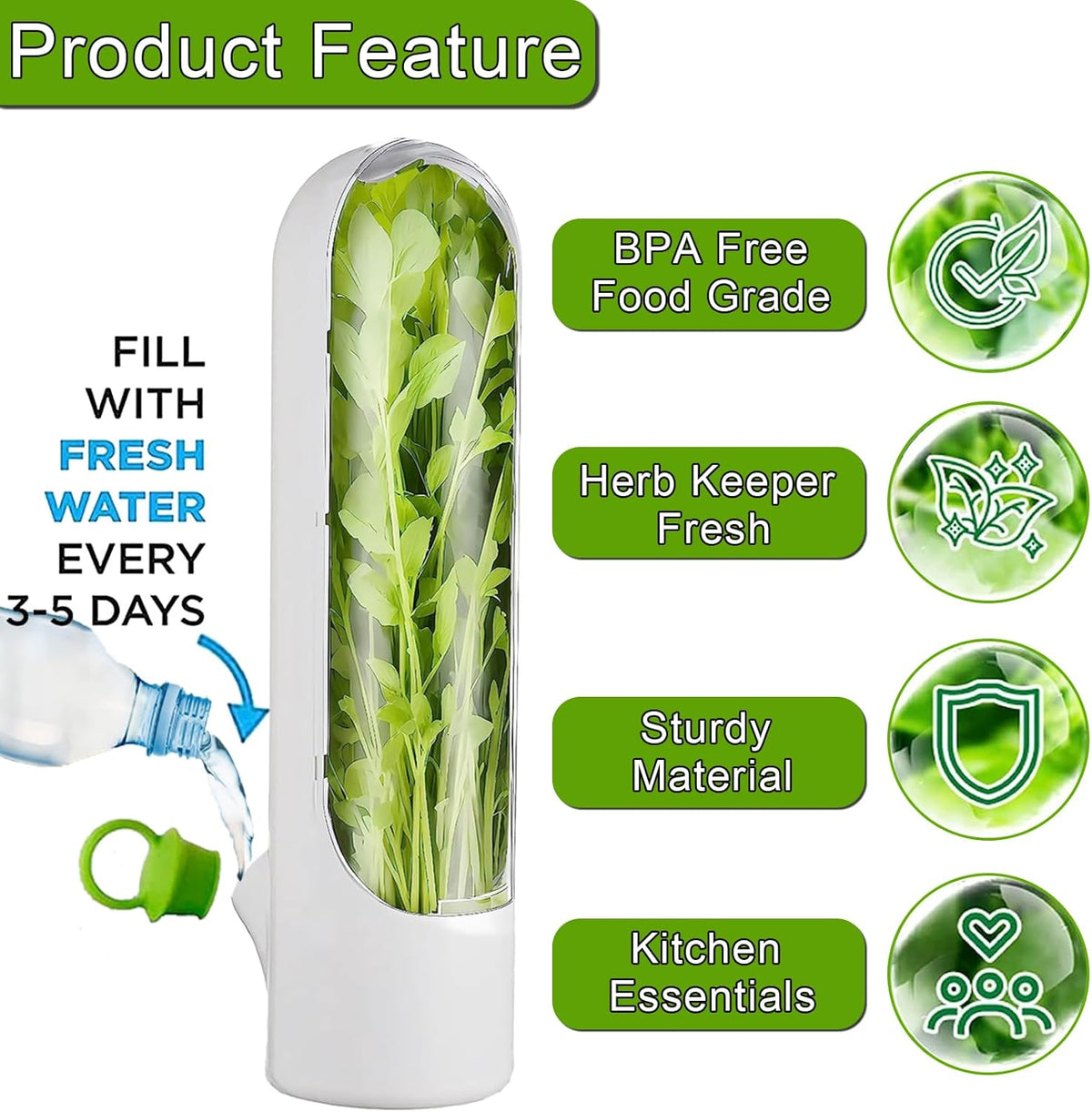 Herb Saver for Refrigerator, Herb Saver Pod Cilantro Containers for Refrigerator, Fresh Herb Keeper for Cilantro, Parsley, Asparagus, Mint, Keeps Vegetables for 2-3 Weeks (3PCS)