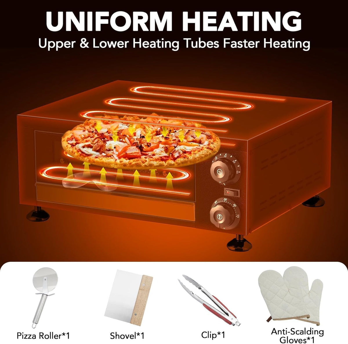 12" Electric Pizza Oven Commercial Pizza Maker with Observation Window Countertop Pizza Machine 1100w With Timer, Stainless Steel Pizza Cooker,Indoor Countertop Pizza Oven
