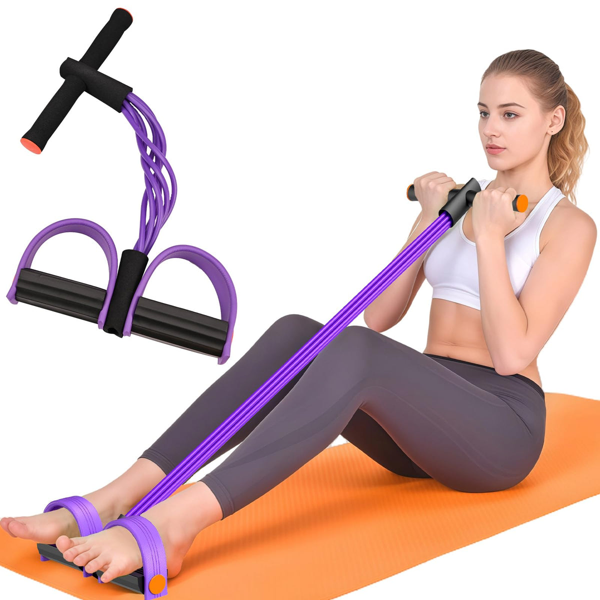 Pedal Resistance Band with Handles, 6-Tubes Natural Rubber Exercise Bands