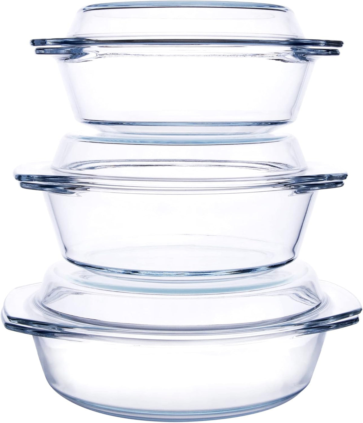 Set of 6 Pieces Round Tempered Glass Casserole Dish with Lids, Glass Casserole Baking Dish Set for Oven, Freezer and Dishwasher Safe - 1QT+1.5QT+1.8QT