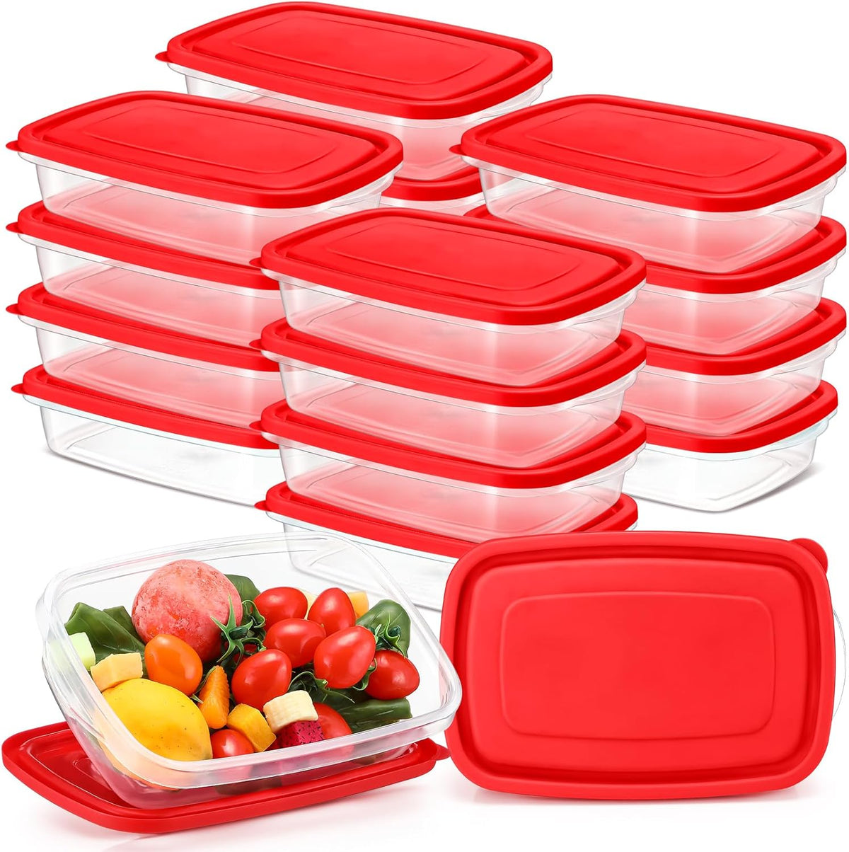 18 Pcs 33 Oz/ 4 Cups Plastic Food Storage Containers with Lids Portion Box Sets with Cover Stackable Plastic Containers with Lids Microwave Freezer Dishwasher Safe (Red)