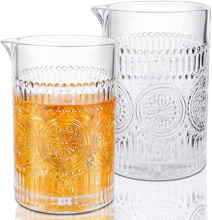 Gusnilo Cocktail Stirring Glasses for Whiskey Cocktail Mixing Glass 24oz Mixing Glass Mixing for Stirring Drinks,Old Fashioned Crystal Bar mixing Glass 710ml Cocktail Stirring Glasses 2PCS