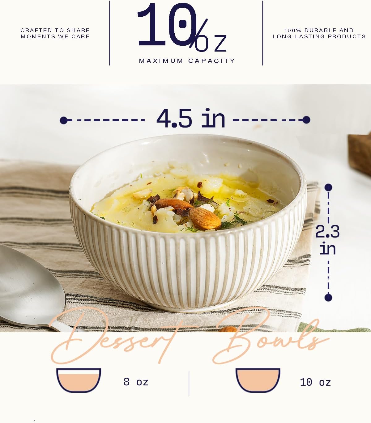 getstar Ceramic Bowl, Small Dessert Bowls Set of 4 with Assorted Embossment (4.5 inch & 10 oz), Farmhouse Vintage Color Bowls for Kitchen