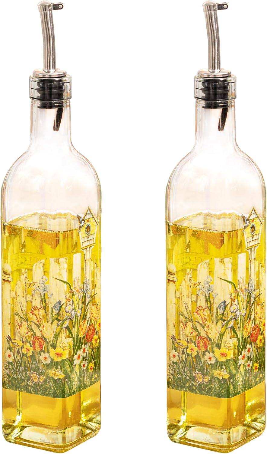 TZSSP Olive Oil Bottle, Oil & Vinegar Cruet Bottle 17oz/500ml - Dispenser Bottle Set, Glass Container with Drip-Free Stainless Steel Pourers, Bottle Set for Kitchen, Garden