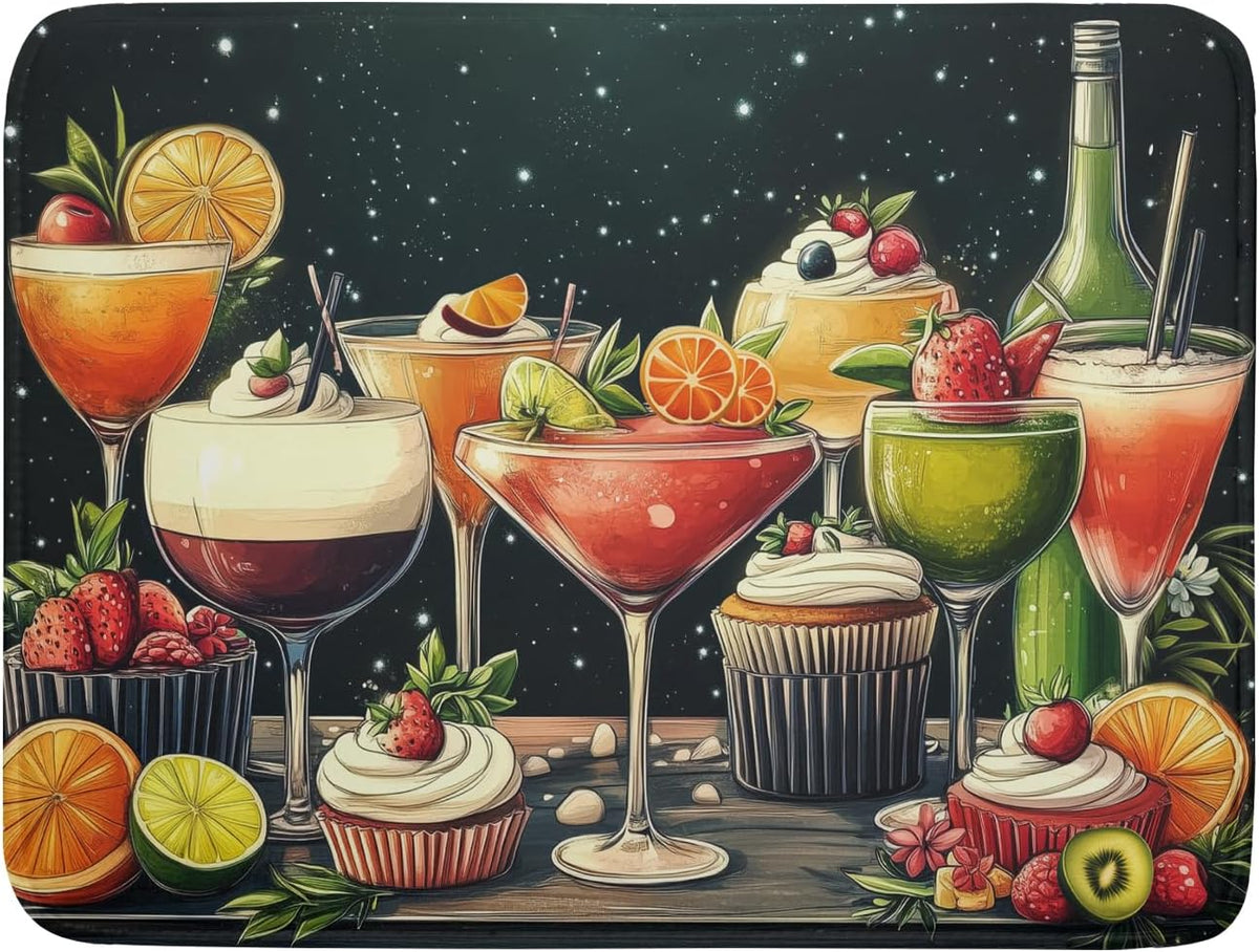 Wine Glass Dish Drying Mat - Summer Party Absorbent Microfiber Kitchen Drying Pad for Counter Decoration
