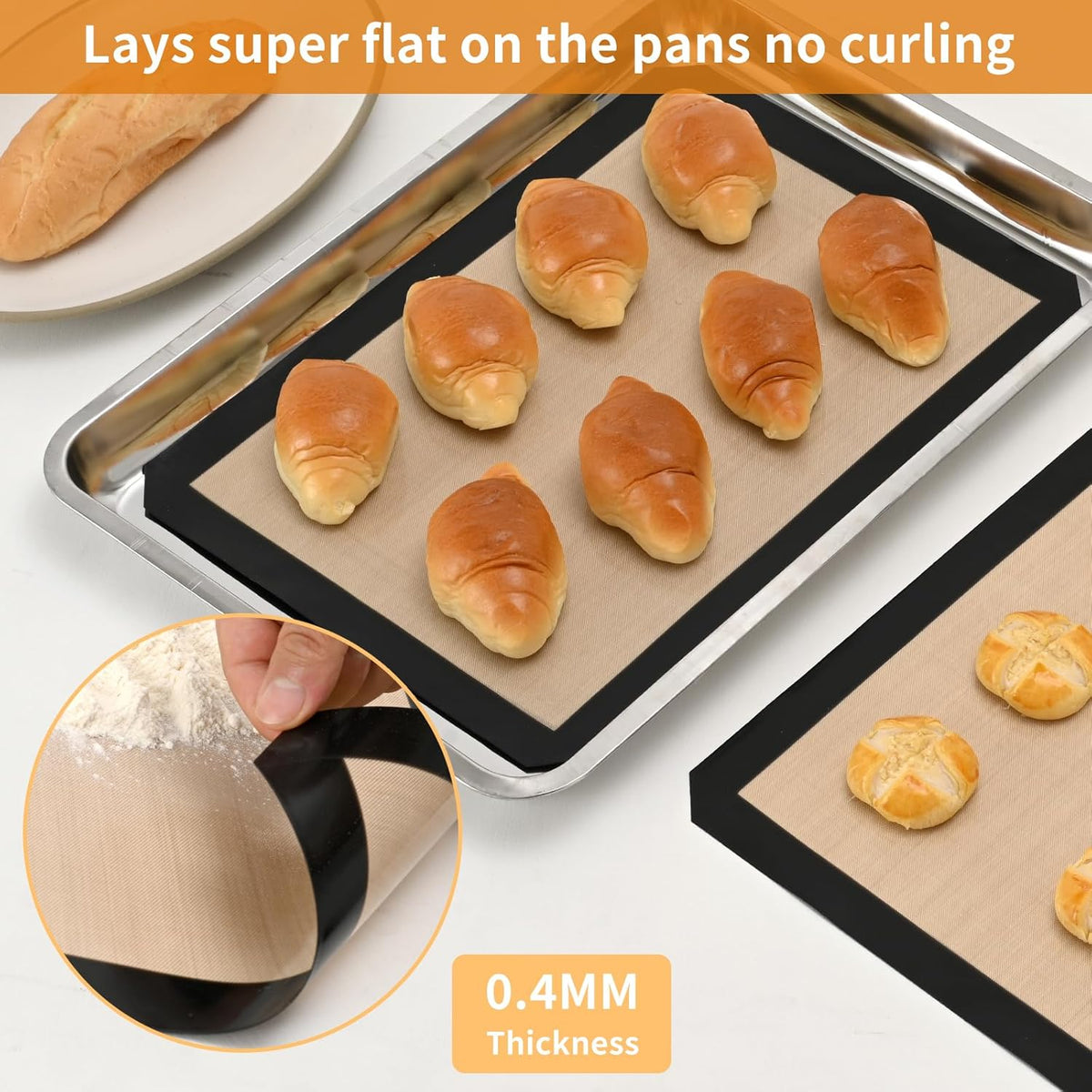 2-Pack Silicone Baking Mats – Non-Stick Reusable Oven Liners for Half Sheet Pans (16.54" x 11.62"), BPA-Free Silicone, Easy to Clean, for Cookies, Roasted Veggies, Pizza & More