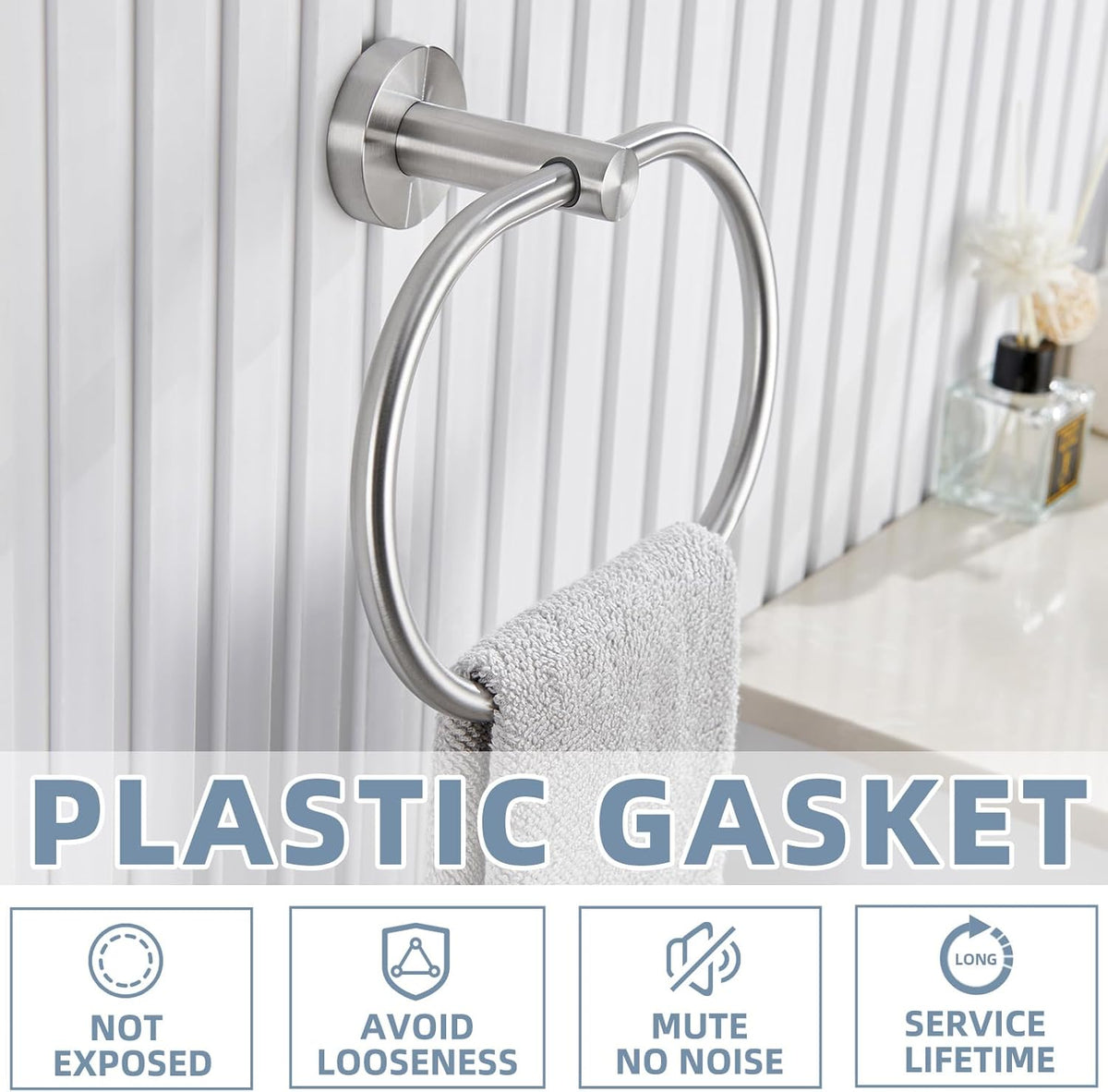APLusee Oval Towel Ring Brushed Nickel, 304 Stainless Steel Towel Holder for Bathroom Kitchen, Wall Mounted