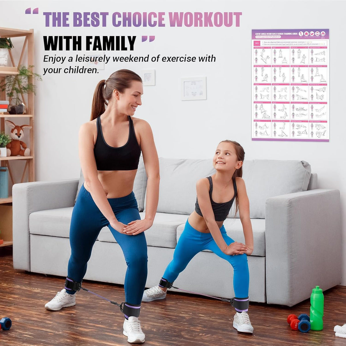 Ankle Resistance Bands with Cuffs, Leg Exercise Equipment with Poster