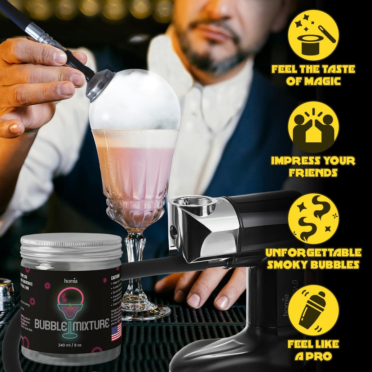 Smoking Gun Edible NON-toxic Bubble Mixture for Cocktail - (2 x 8oz), Wood Smoke Infuser and Smoker Machine Accessory - Cold Smoke for Drinks - Pack of 2 - made in USA