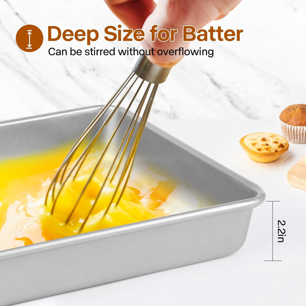 9x11 Baking Pan, Rectangle Cake Pan, 2-Pieces Nonstick Sheet Cake Pans Heavy Duty, Toaster Oven Tray Deep Size for Lasagna, Brownie, Siliver