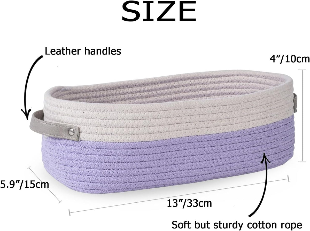 Cotton Rope Woven Basket Toilet Paper Organizer - Decorative Storage Basket for Boho Decor - 13"x5.9"x4" Purple