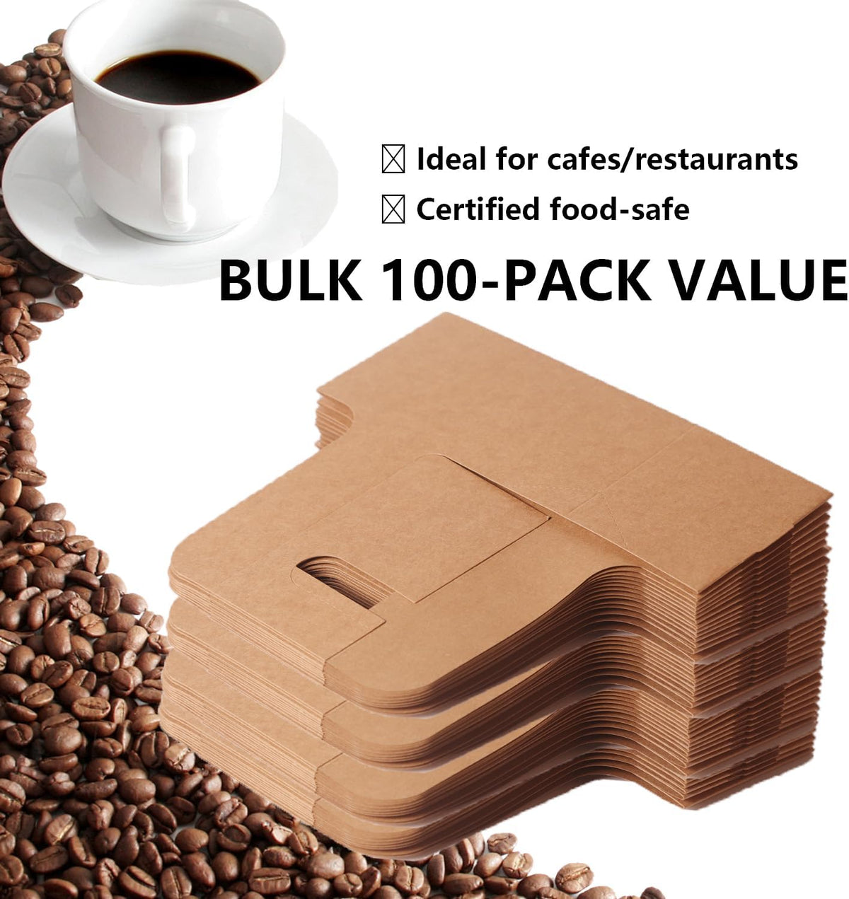 100 Pack 2-Cup/4-Cup Drink Carrier with Handle (12-30oz) | Disposable Paperboard Cup Holder | Foldable Beverage Tray for Hot/Cold Drinks, Coffee to Go, Delivery & Takeout