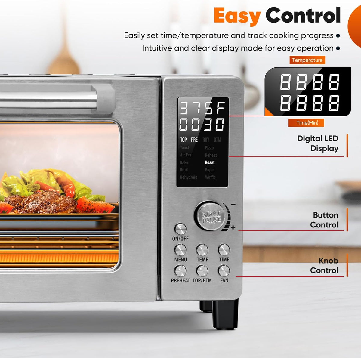 Nuwave Bravo Pro Convection Air Fryer Toaster Oven Combo, 2025 New and Improved, 10-in-1, 50°-450°F Temp Controls, Quick & Even Crisp Technology, 21Qt Capacity, Stainless Steel, PFAS Free