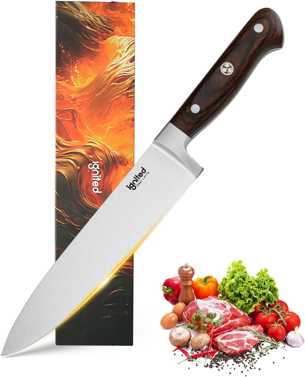 Professional 8 Inch Chef Knife, 1.4116 German High Carbon Steel Kitchen Chef Knife, Chefs Knife With Pakkawood Handle, Dual Blade Sharp Kitchen Knife With Gift Box