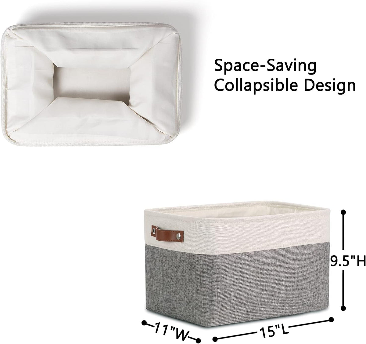 DULLEMELO Storage Baskets for Organizing, Rectangular Fabric Storage Bins Collapsible, Perfect for Shelves, Closets, Empty Gift Baskets (3-Pack Medium-15 inch X 11 inch X 9.5 inch , White&Grey)