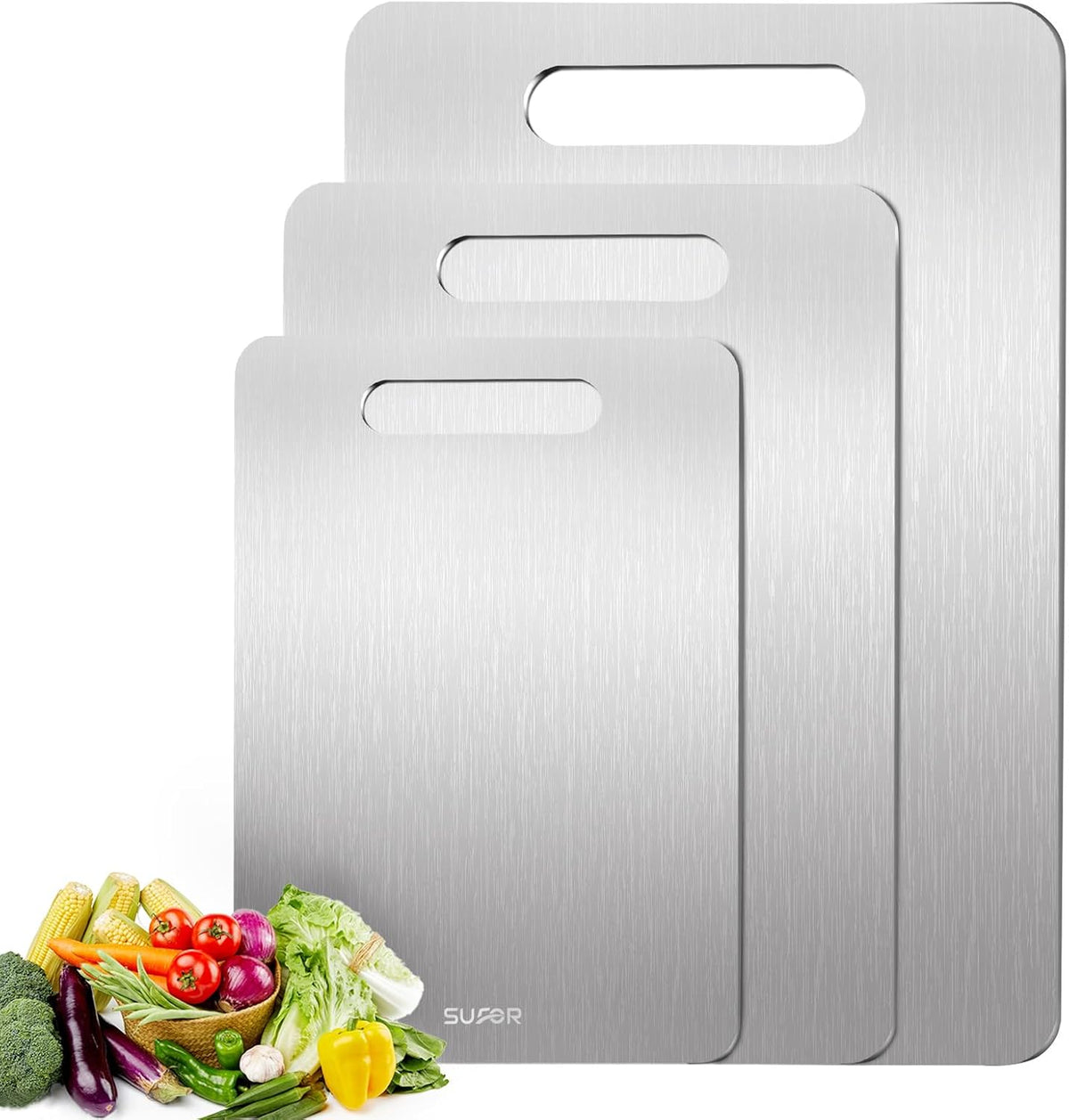 3 Pack Titanium Cutting Board,-100% Pure Titanium Cutting Boards For Kitche,Easy to clean, Double-sided food-grade Cutting Board For Cutting Meats, Fruits And Vegetables,M+L+XL
